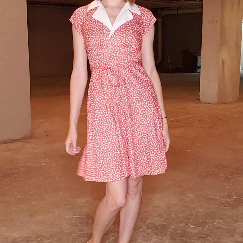 Vintage Floral Print Collar Dress